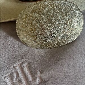 Vintage Massive 6" x 4" Gold and Silver Crumrine Western Floral Belt Buckle